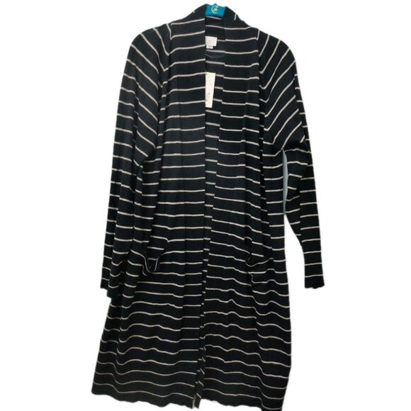 a new day Sweaters - A New Day Striped Open Cardigan – Size Large – Black & Taupe – New with Tags